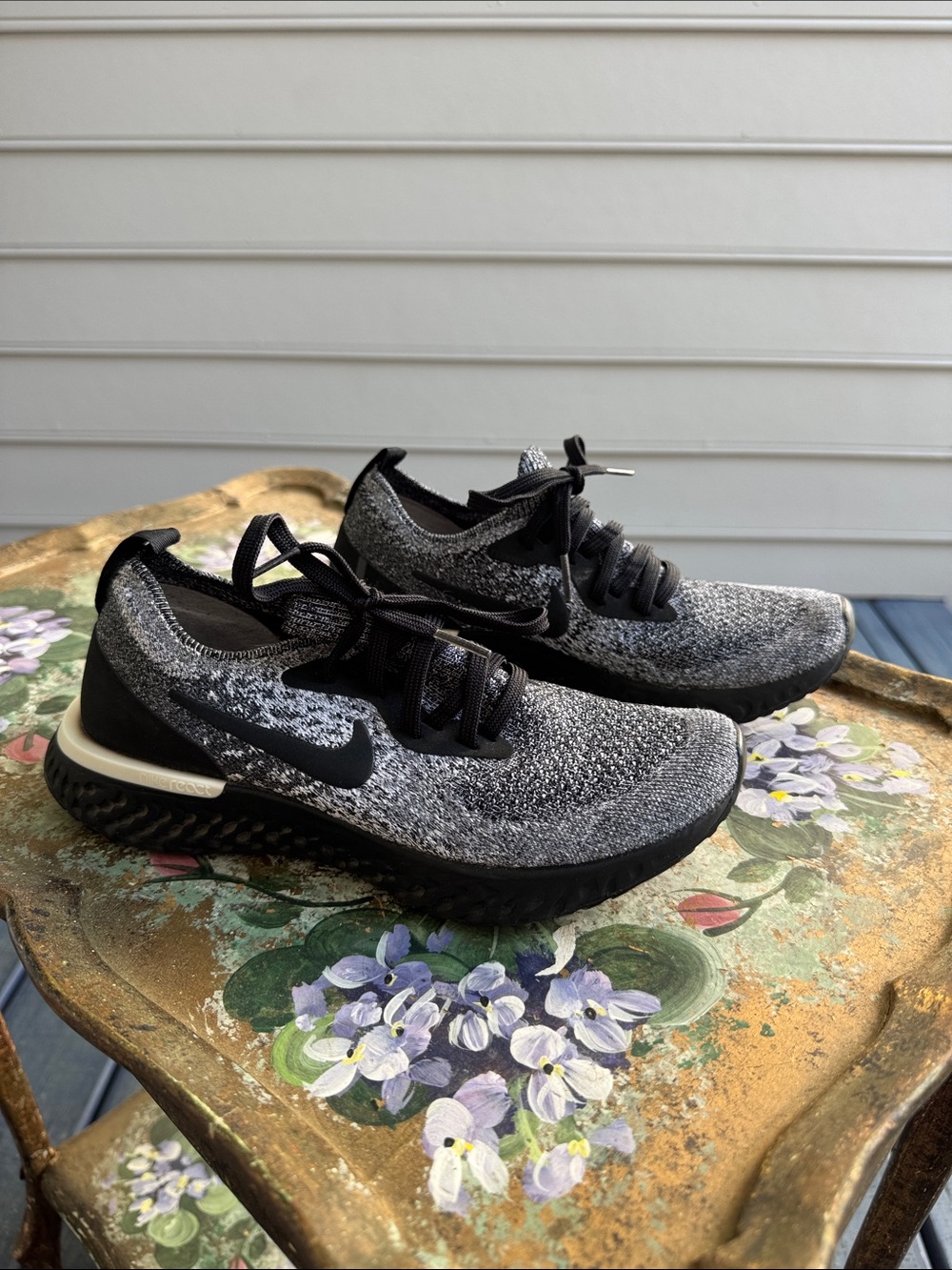 Nike Women’s Black and Gray Epic React Flyknit Running Shoes